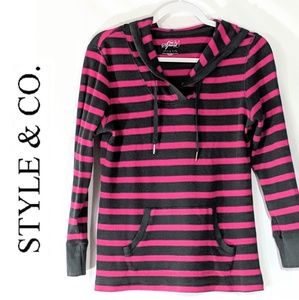 Striped Hooded Shirt Large Pink & gray Style & Co.